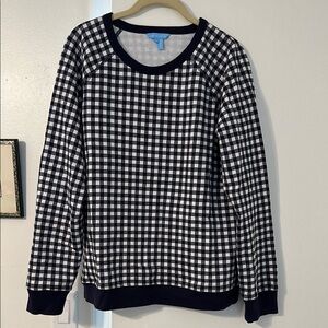 Draper James Navy and White Gingham Top